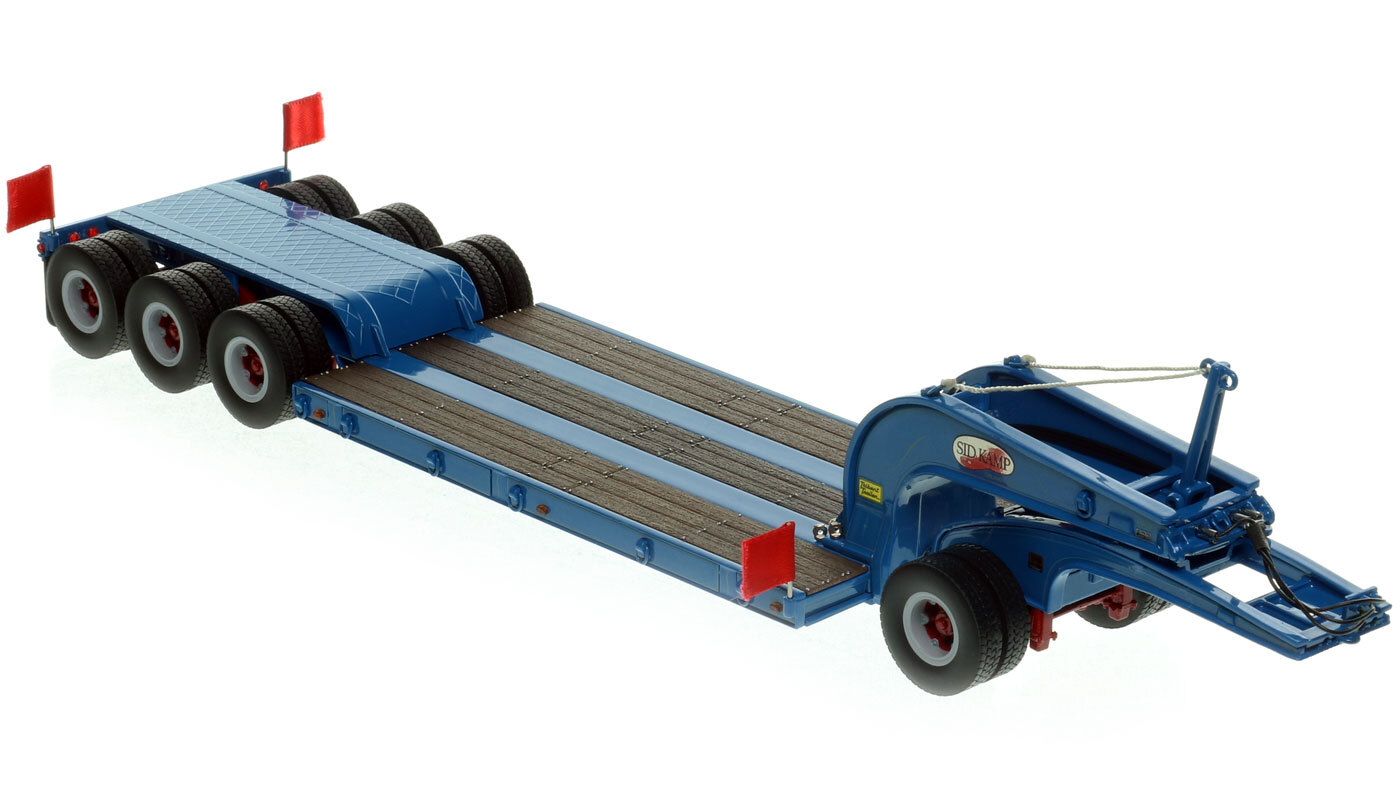 1:50 Scale Diecast Model of 1960s Talbert 60-Ton Cableneck Lowbed with Single-Axle Dolly - Sid Kamp Trucking