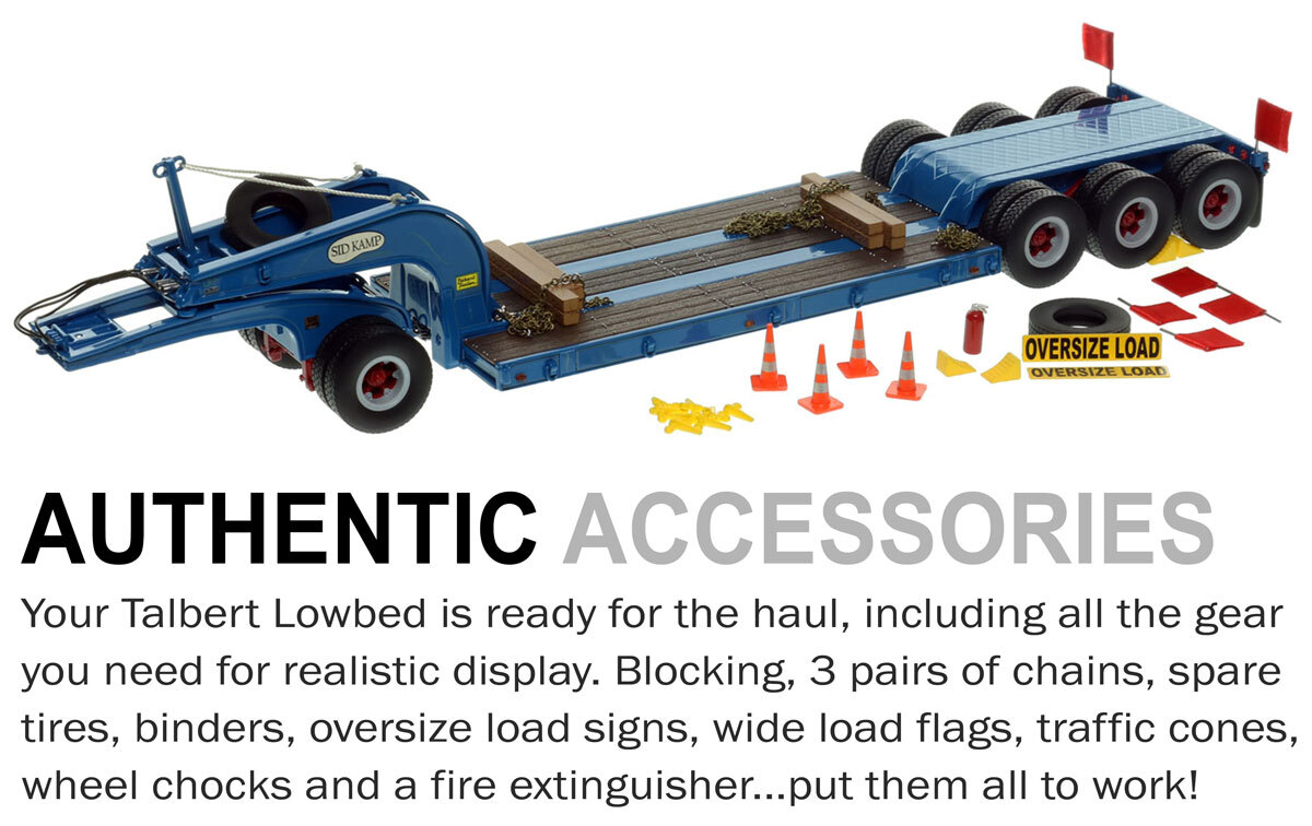 Accessories included with 1:50 scale 1960s Talbert 60-Ton Cableneck Lowbed with Single-Axle Dolly - Sid Kamp Trucking