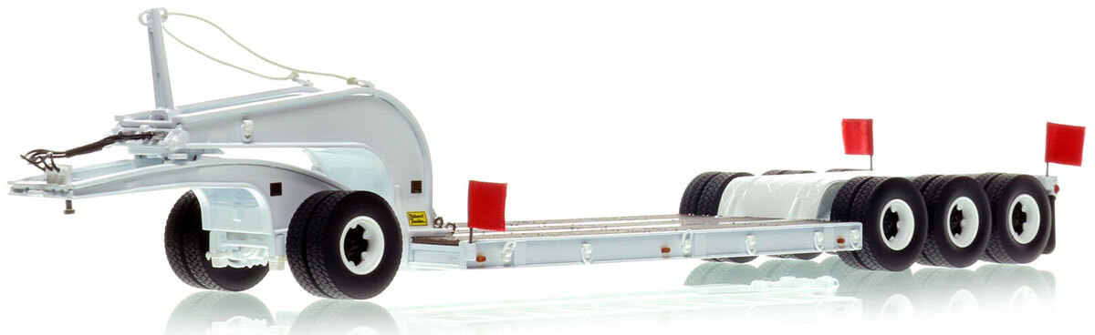 1:50 scale diecast model of 1960s Talbert 60-Ton Cableneck Lowbed with Single-Axle Dolly - White 9003