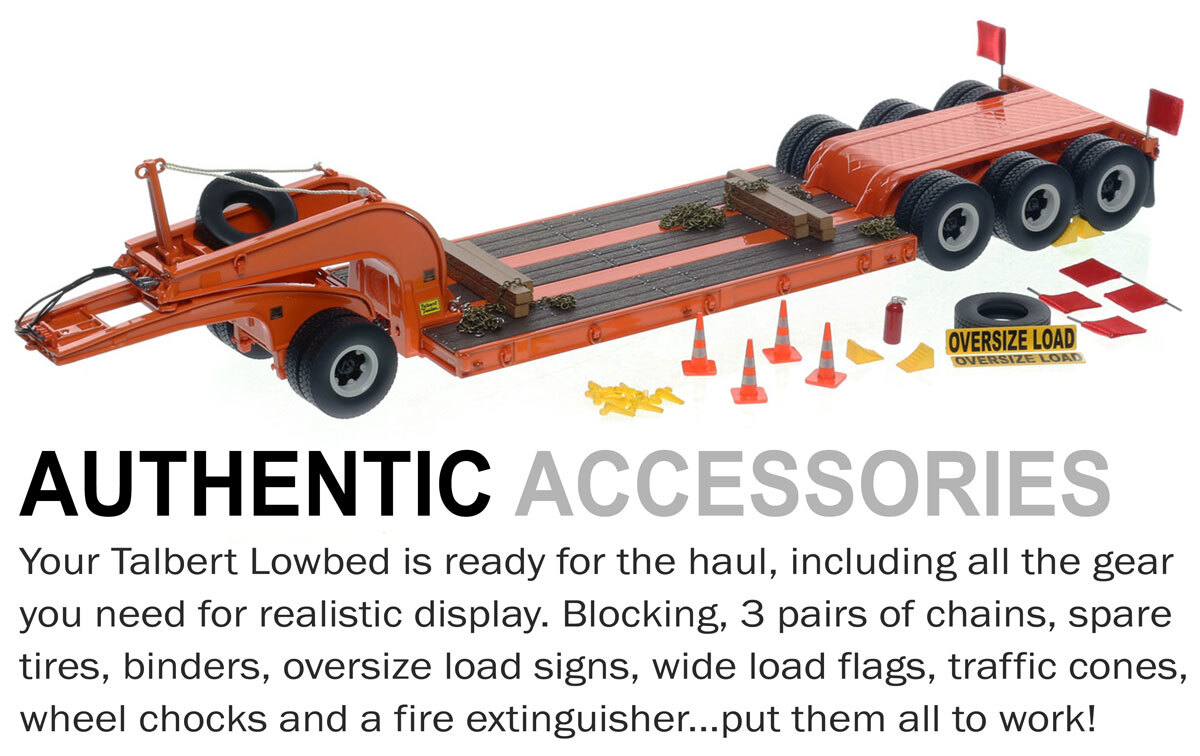 Accessories included with 1:50 scale 1960s Talbert 60-Ton Cableneck Lowbed with Single-Axle Dolly - Orange 2010