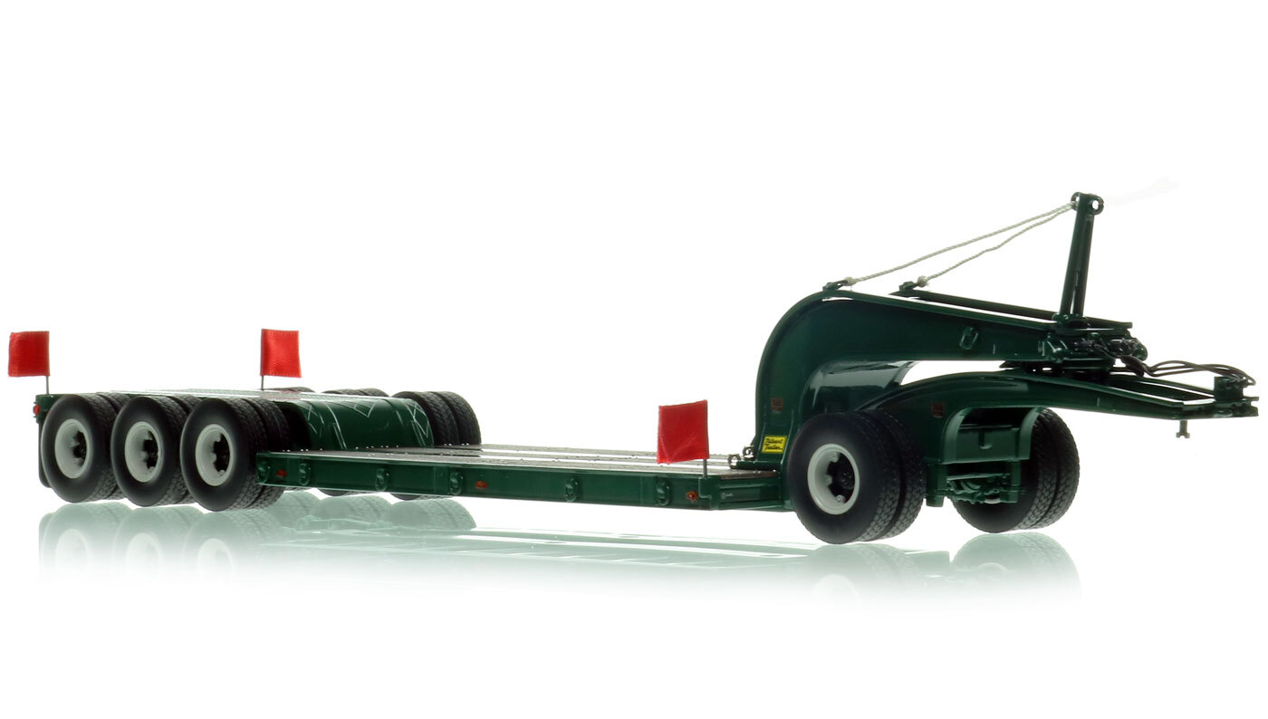1:50 Scale Diecast Model of 1960s Talbert 60-Ton Cableneck Lowbed with Single-Axle Dolly - Green 6005