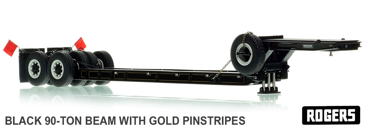 1:50 scale model of 1950s Rogers 90-Ton Beam Trailer - Black with Gold Pinstripes