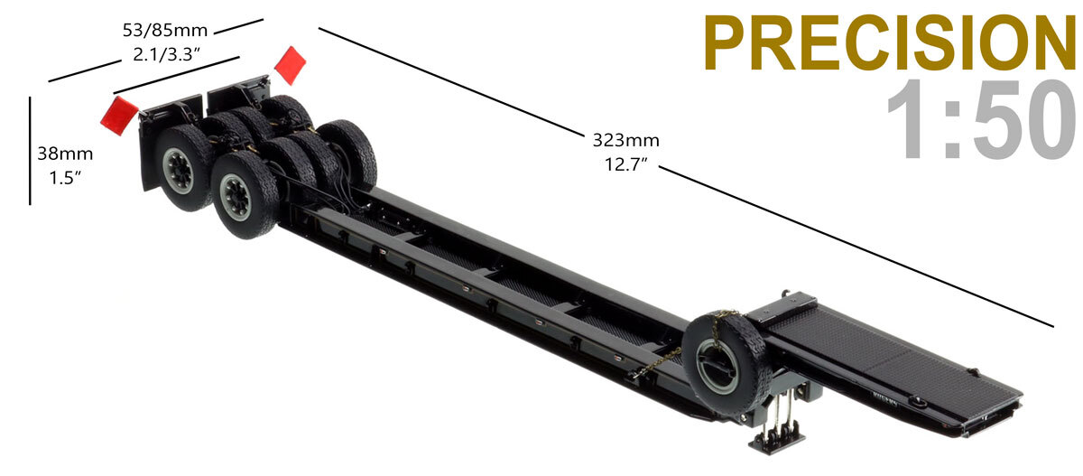Dimensions of 1:50 scale  1950s Rogers 90-Ton Beam Trailer - Black with Gold Pinstripes