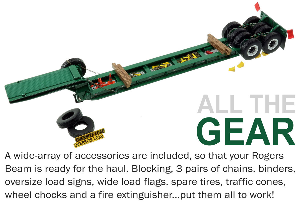 Accessories for 1:50 scale  1950s Rogers 90-Ton Beam Trailer - Greene Const. Green