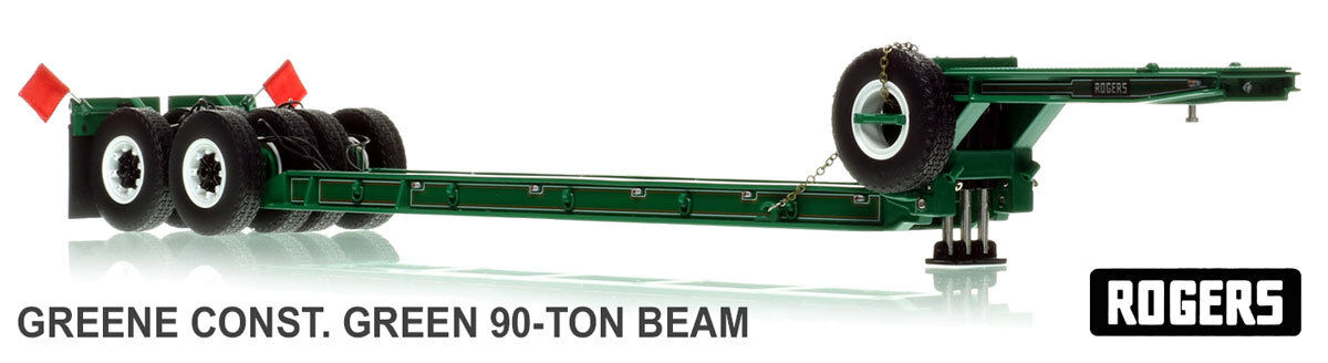 1:50 scale model of 1950s Rogers 90-Ton Beam Trailer - Greene Const. Green