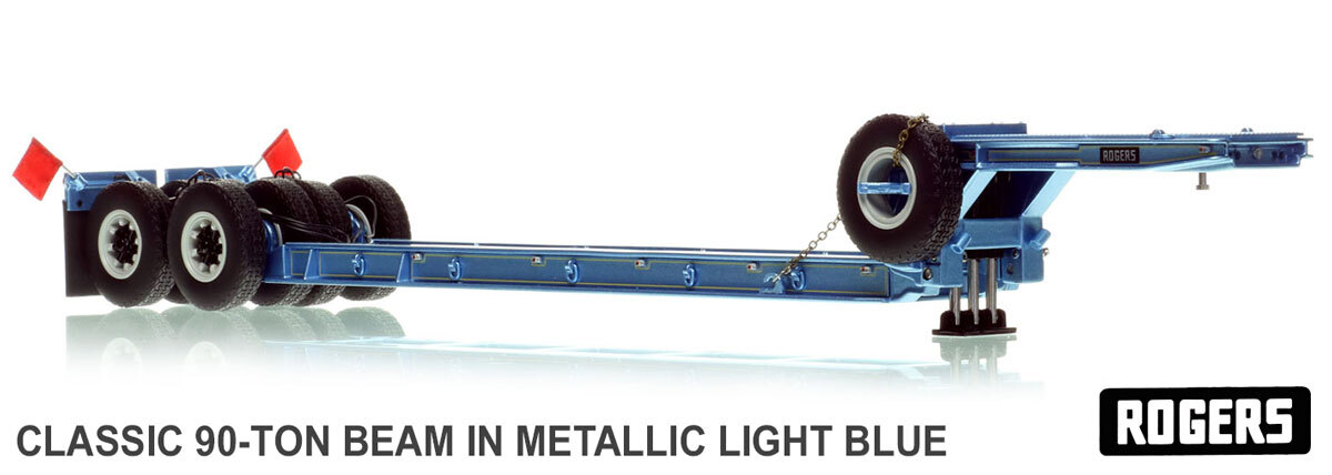1:50 scale diecast model of  1950s Rogers 90-Ton Beam Trailer - Metallic Light Blue