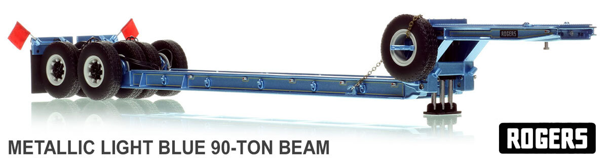 1:50 scale diecast model of 1950s Rogers 90-Ton Beam Trailer - Metallic Light Blue