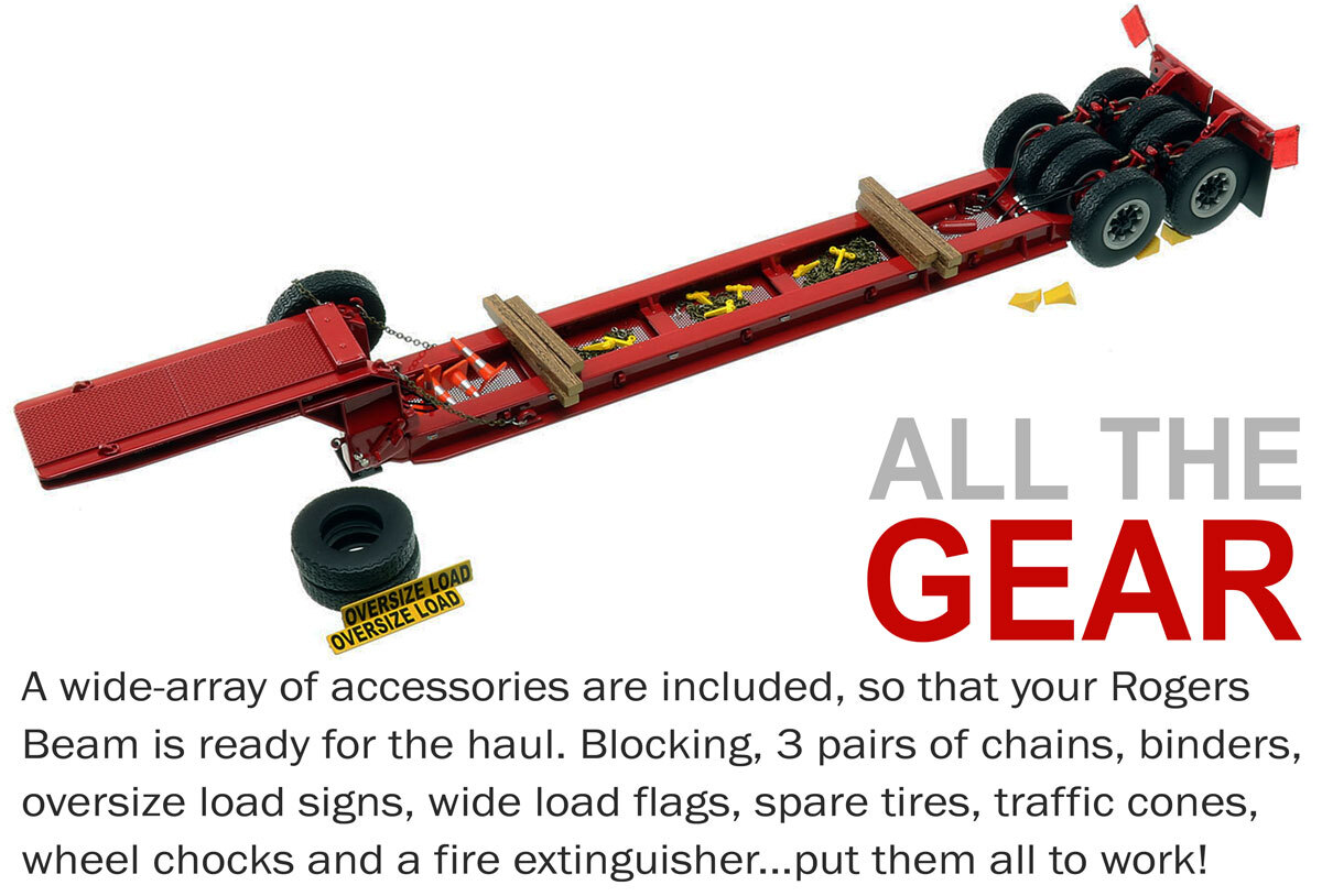 Accessories included with 1:50 scale 1950s Rogers 90-Ton Beam Trailer - DHH Red