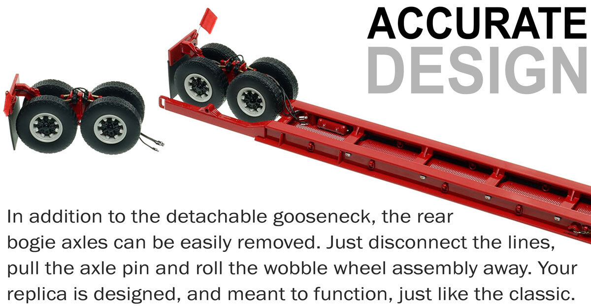 1:50 scale model of 1950s Rogers 90-Ton Beam Trailer - DHH Red