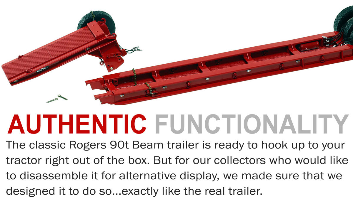 Functionality of 1:50 scale 1950s Rogers 90-Ton Beam Trailer - DHH Red