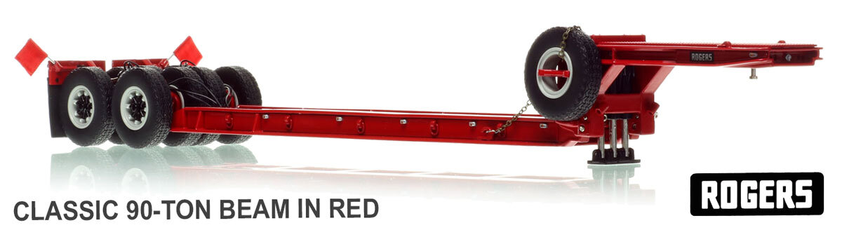 1:50 scale diecast model of 1950s Rogers 90-Ton Beam Trailer - DHH Red