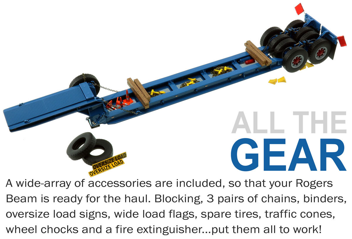 Accessories included with 1:50 scale 1950s Rogers 90-Ton Beam Trailer - Sid Kamp Trucking