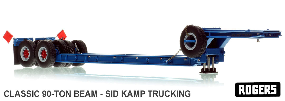 1:50 scale diecast model of 1950s Rogers 90-Ton Beam Trailer - Sid Kamp Trucking