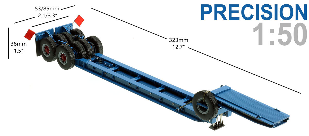 Dimensions of 1:50 scale 1950s Rogers 90-Ton Beam Trailer - Sid Kamp Trucking