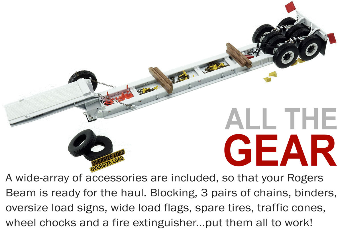 Accessories included with 1950s Rogers 90-Ton Beam Trailer - White