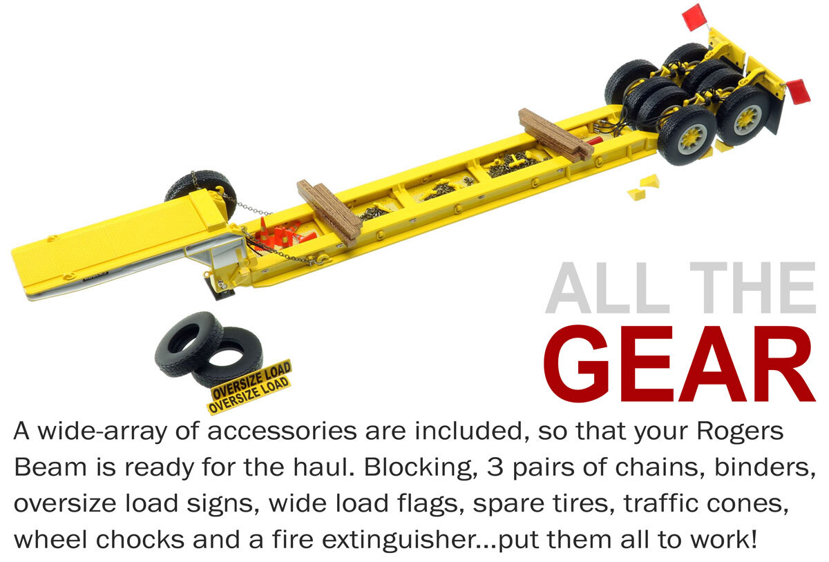 Accessories included with 1950s Rogers 90-Ton Beam Trailer - Yellow