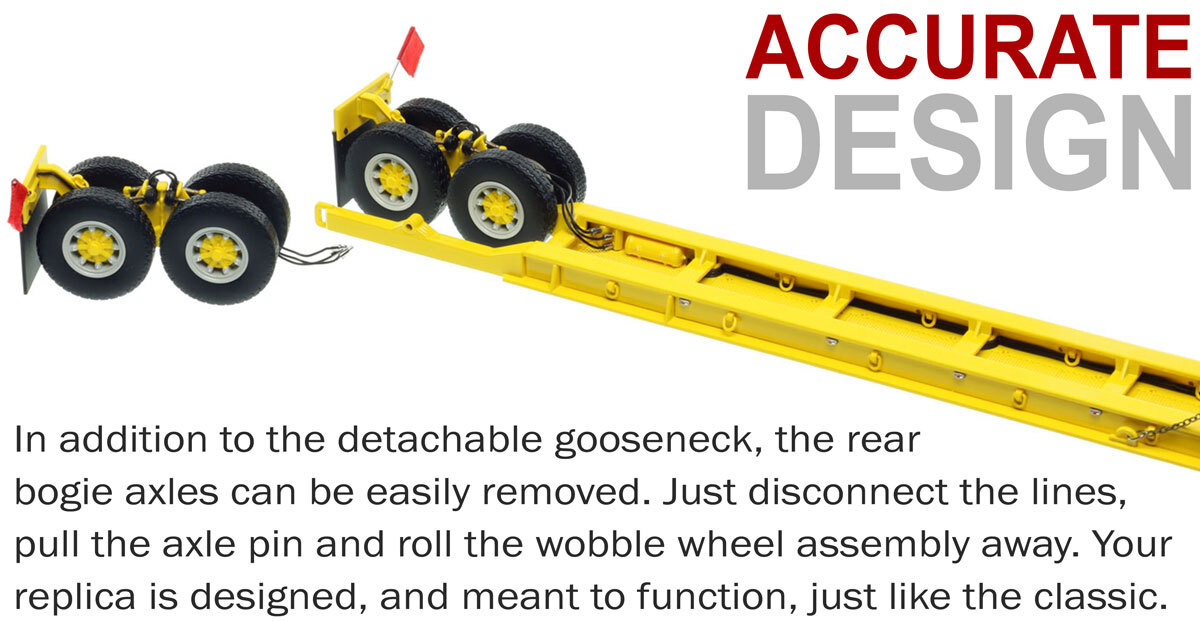 More Functionality of 1:50 scale 1950s Rogers 90-Ton Beam Trailer - Yellow