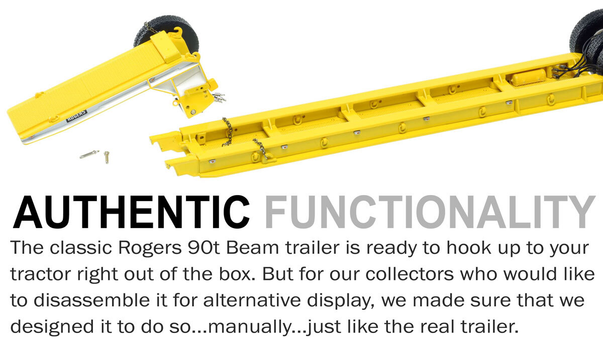 1:50 scale model of 1950s Rogers 90-Ton Beam Trailer - Yellow