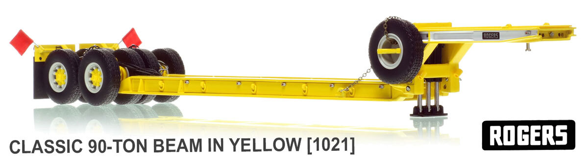 1:50 scale diecast model of  1950s Rogers 90-Ton Beam Trailer - Yellow