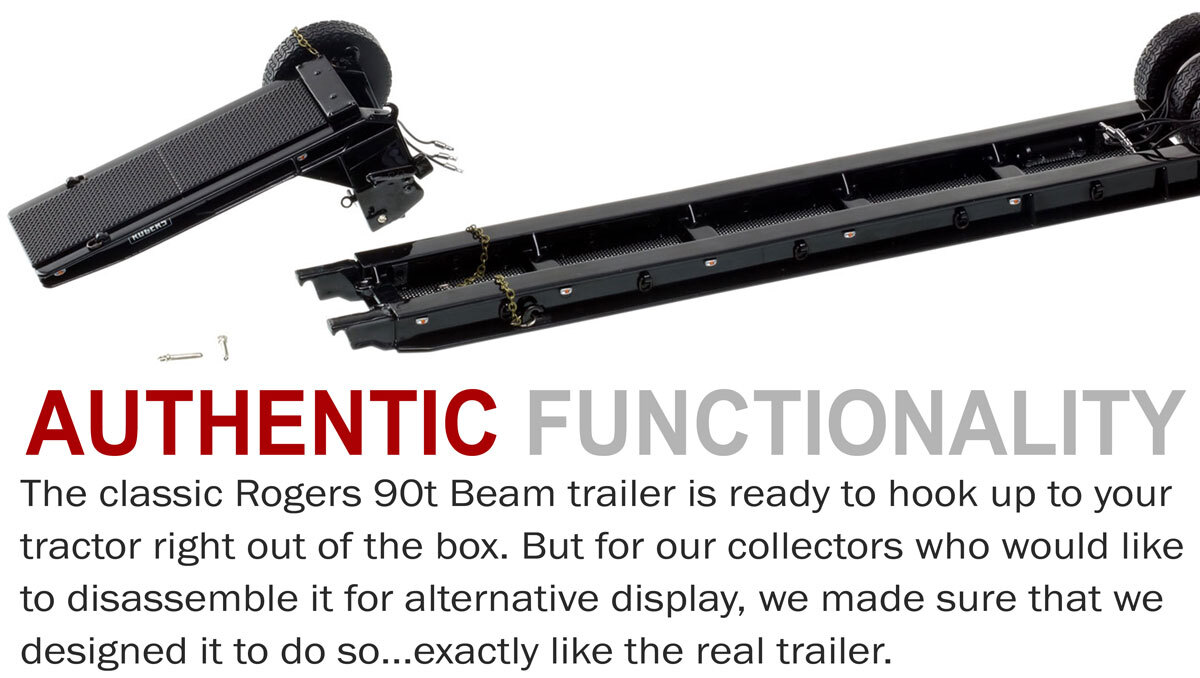 Functionality of 1:50 scale  1950s Rogers 90-Ton Beam Trailer - Black