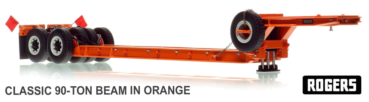 1:50 scale diecast model of 1950s Rogers 90-Ton Beam Trailer - Orange