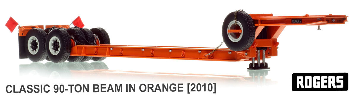 1:50 scale diecast model of 1950s Rogers 90-Ton Beam Trailer - Orange