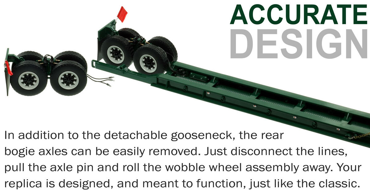 More Functionality of 1:50 scale 1950s Rogers 90-Ton Beam Trailer - Green