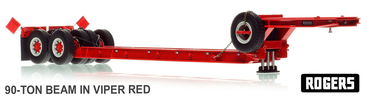 1:50 scale diecast model of 1950s Rogers 90-Ton Beam Trailer - Viper Red