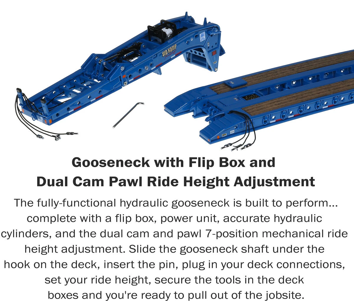 Gooseneck of 1:50 Scale Diecast Model of Sid Kamp Trucking Fontaine Magnitude 80 - 3x3x3 Flat Level Deck Trailer