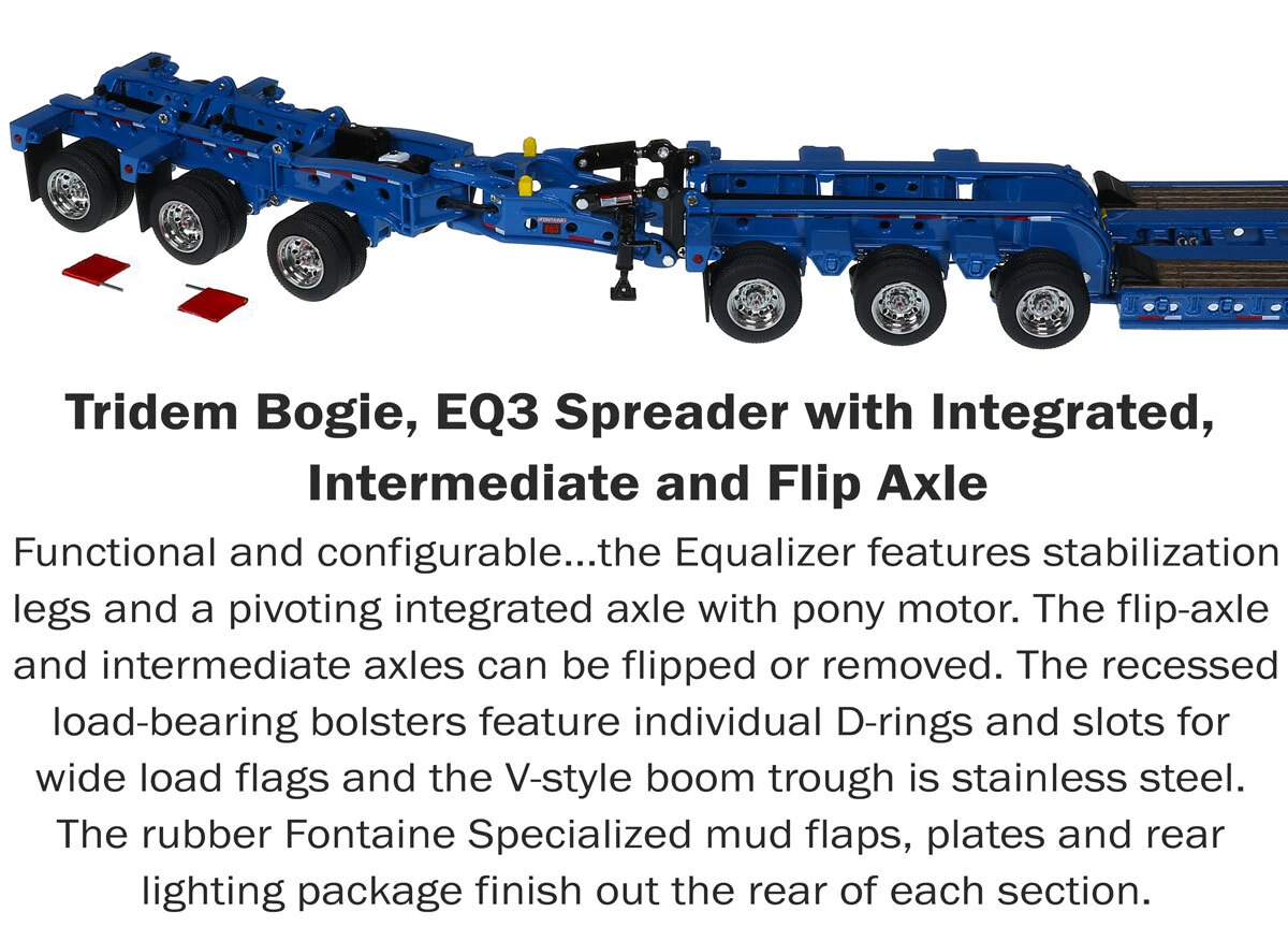 Tridem Bogie of 1:50 Scale Diecast Model of Sid Kamp Trucking Fontaine Magnitude 80 - 3x3x3 Flat Level Deck Trailer