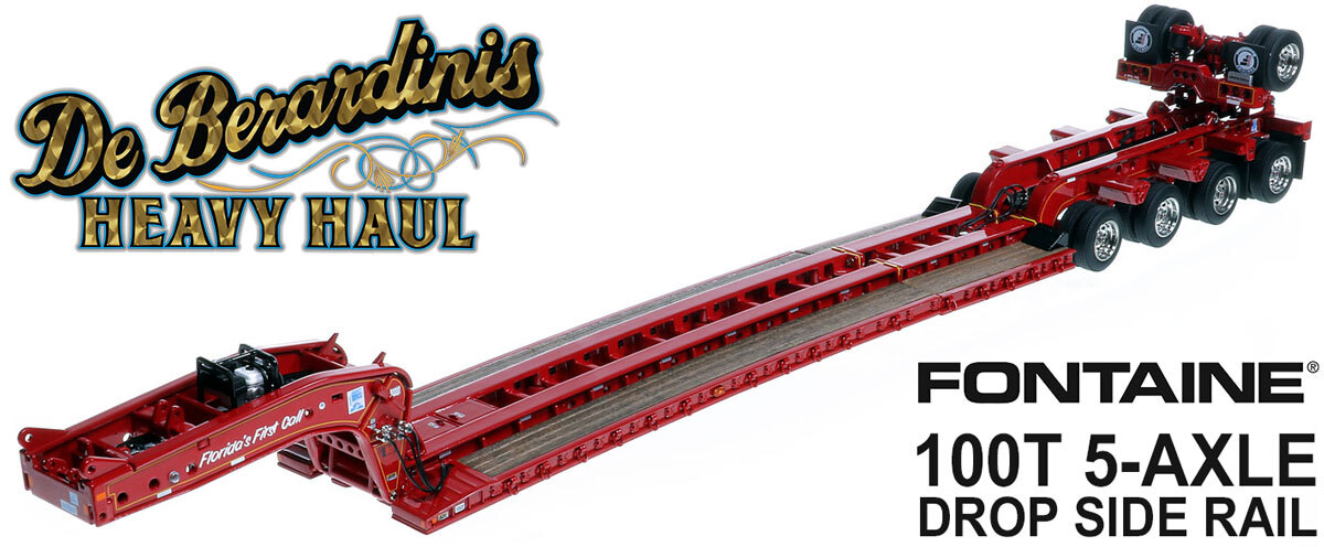 1:50 Scale Diecast Model of Fontaine Magnitude 80 - 100-Ton 5-Axle Drop Side Rail Trailer - DeBerardinis Heavy Haul