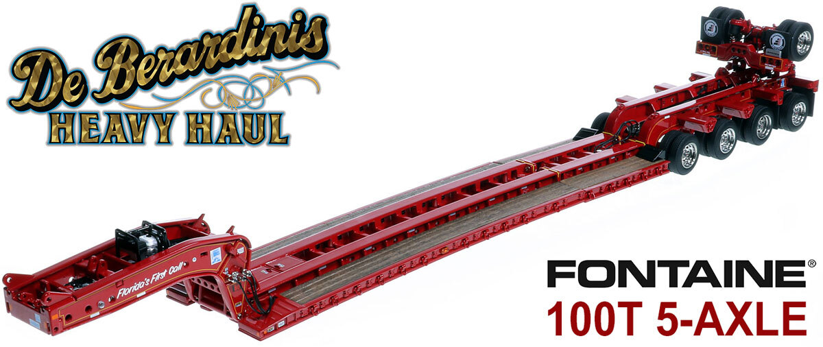 1:50 scale diecast model of Fontaine Magnitude 80 - 100-Ton 5-Axle Drop Side Rail Trailer - DeBerardinis Heavy Haul