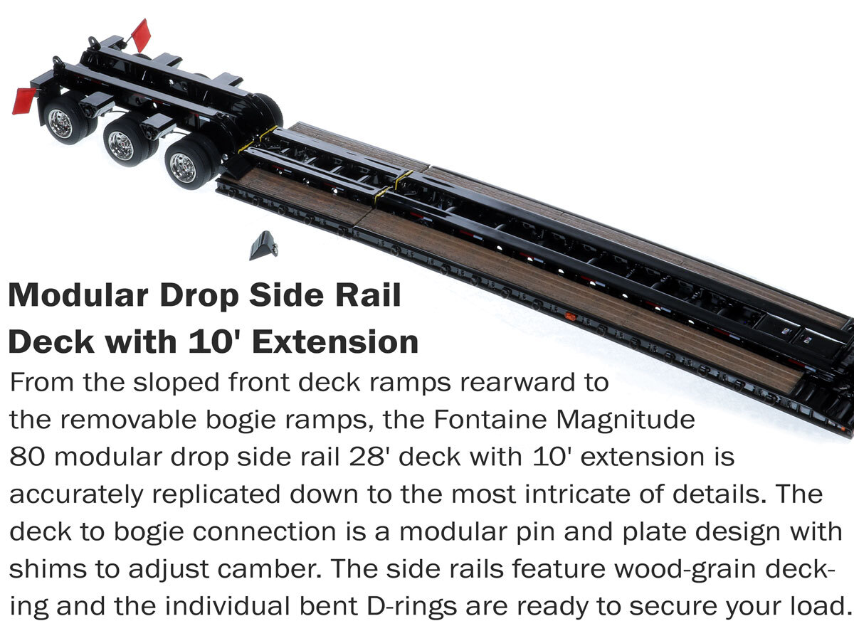 Drop Side Rail Deck of 1:50 Scale Diecast Model of Fontaine Magnitude 80 - 100-Ton 5-Axle Drop Side Rail Trailer - Black