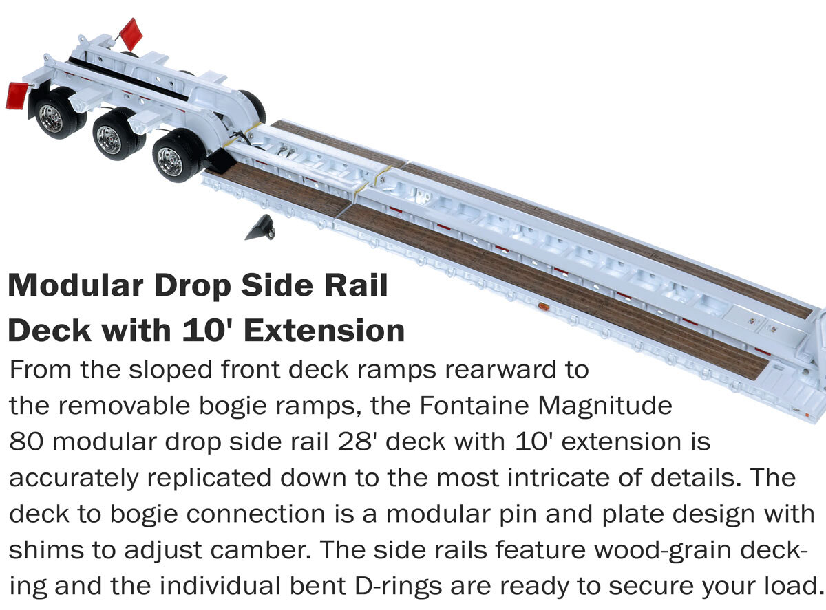 Deck for 1:50 Scale Diecast Model of Fontaine Magnitude 80 - 100-Ton 5-Axle Drop Side Rail Trailer - White