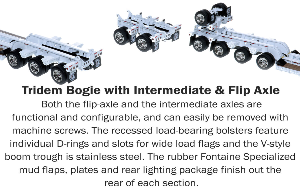 Tridem Bogie for 1:50 Scale Diecast Model of Fontaine Magnitude 80 - 100-Ton 5-Axle Drop Side Rail Trailer - White