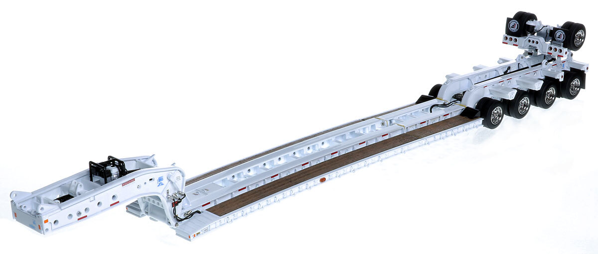 1:50 scale diecast model of Fontaine Magnitude 80 - 100-Ton 5-Axle Drop Side Rail Trailer - White