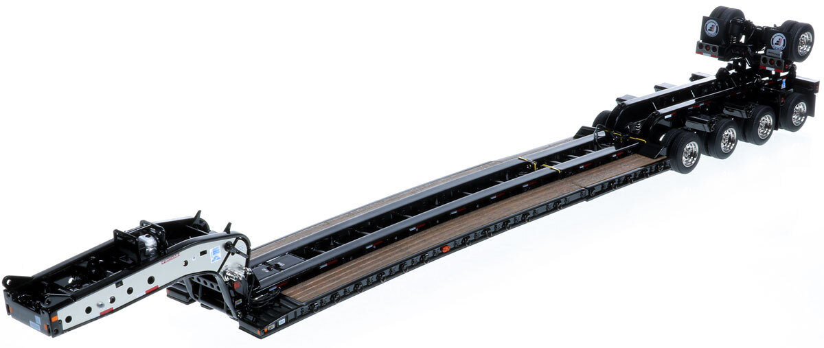 1:50 scale diecast model of Fontaine Magnitude 80 - 100-Ton 5-Axle Drop Side Rail Trailer - Black