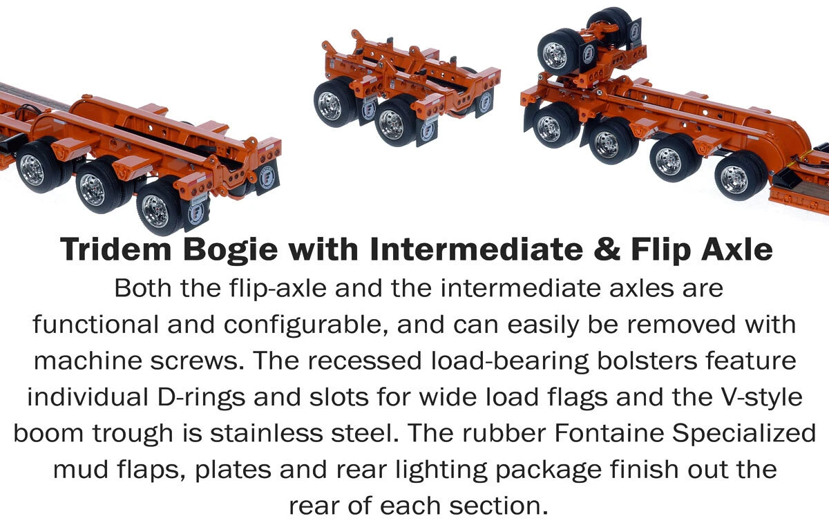 Tridem Bogie for 1:50 Scale Diecast Model of Fontaine Magnitude 80 - 100-Ton 5-Axle Drop Side Rail Trailer - Orange 2010