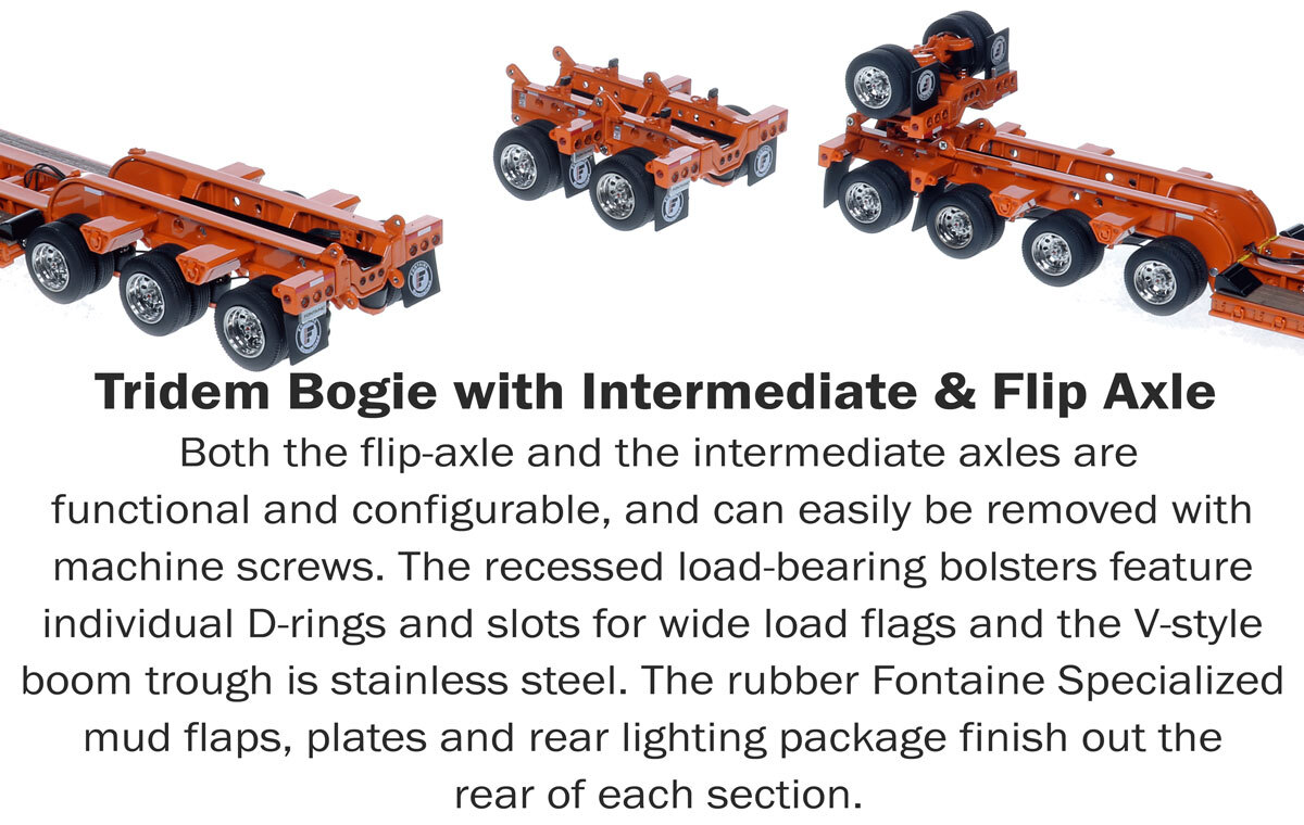 Tridem Bogie for 1:50 Scale Diecast Model of Fontaine Magnitude 80 - 100-Ton 5-Axle Drop Side Rail Trailer - Orange 2010