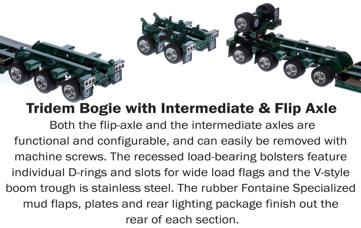 Tridem Bogie for 1:50 Scale Diecast Model of Fontaine Magnitude 80 - 100-Ton 5-Axle Drop Side Rail Trailer - Green 6005