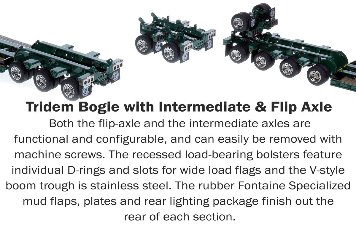 Tridem Bogie for 1:50 Scale Diecast Model of Fontaine Magnitude 80 - 100-Ton 5-Axle Drop Side Rail Trailer - Green 6005