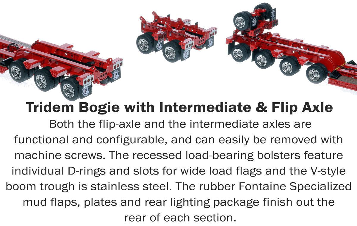 Tridem Bogie for 1:50 Scale Diecast Model of Fontaine Magnitude 80 - 100-Ton 5-Axle Drop Side Rail Trailer - Viper Red
