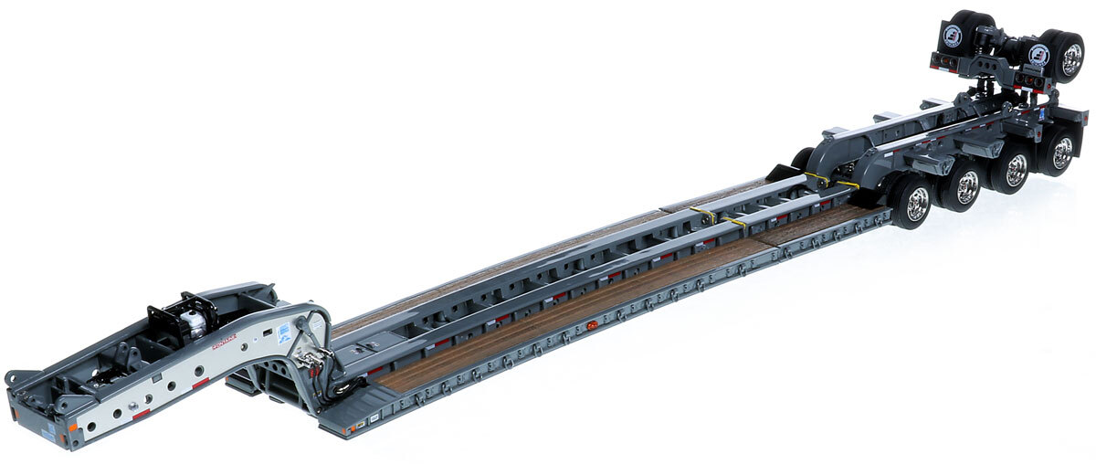 1:50 scale diecast model of Fontaine Magnitude 80 - 100-Ton 5-Axle Drop Side Rail Trailer - Gunmetal Grey