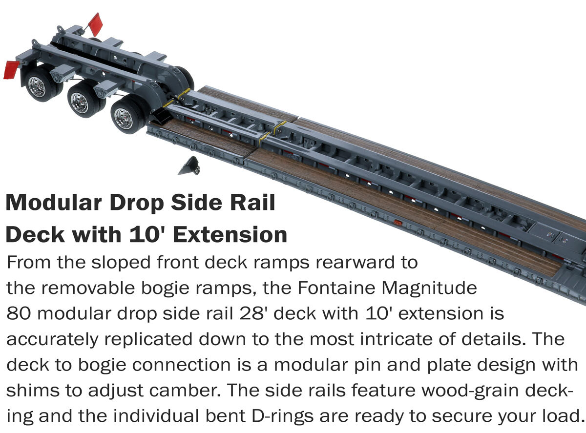 Drop Side Rail Deck for 1:50 Scale Diecast Model of Fontaine Magnitude 80 - 100-Ton 5-Axle Drop Side Rail Trailer - Gunmetal Grey