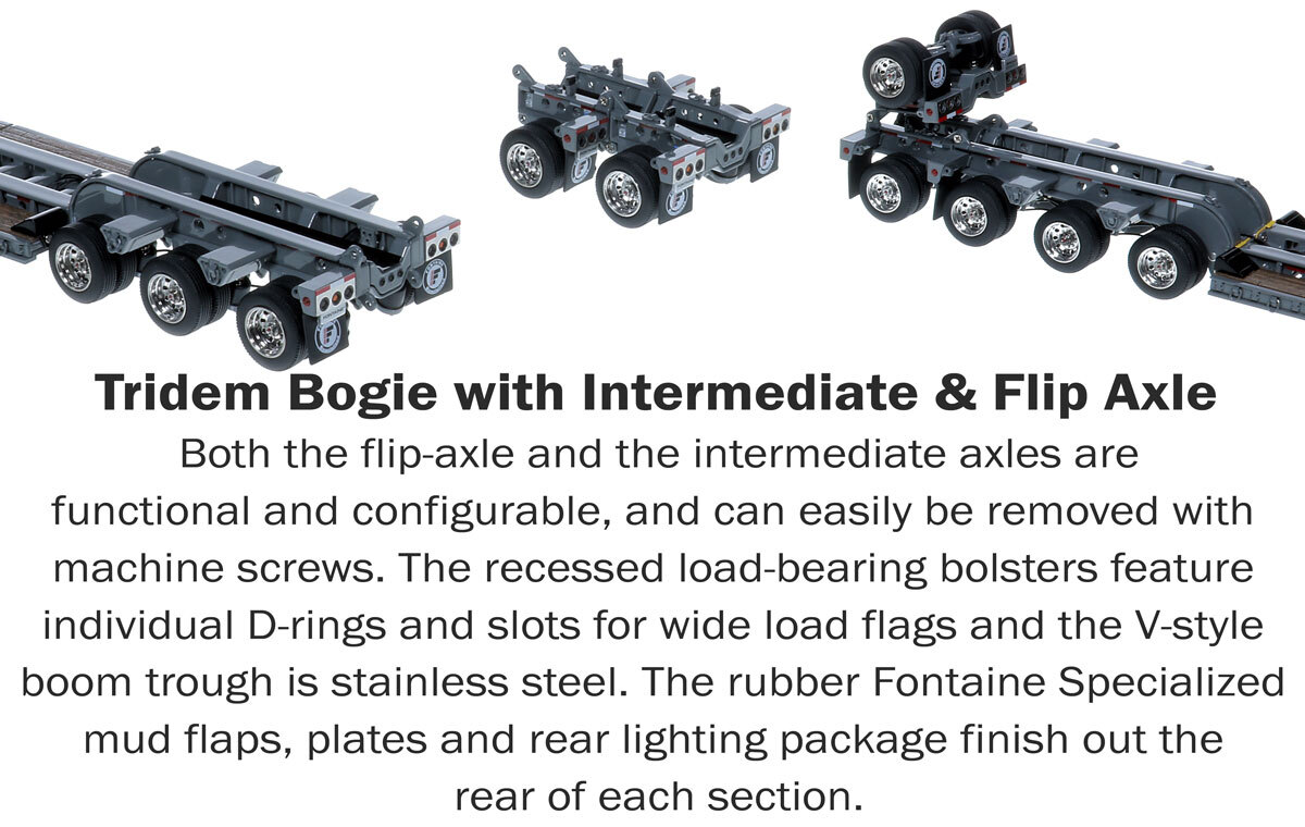 Tridem Bogie for 1:50 Scale Diecast Model of Fontaine Magnitude 80 - 100-Ton 5-Axle Drop Side Rail Trailer - Gunmetal Grey