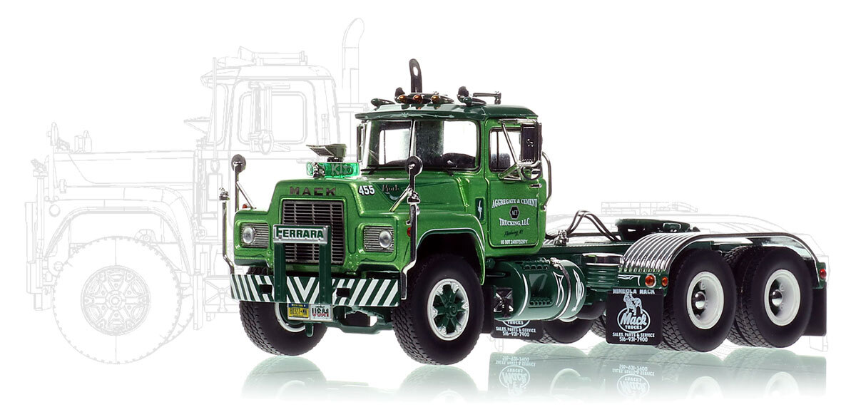 1:50 scale diecast model of Aggregate & Cement Trucking 1989 Mack R688ST tandem axle tractor