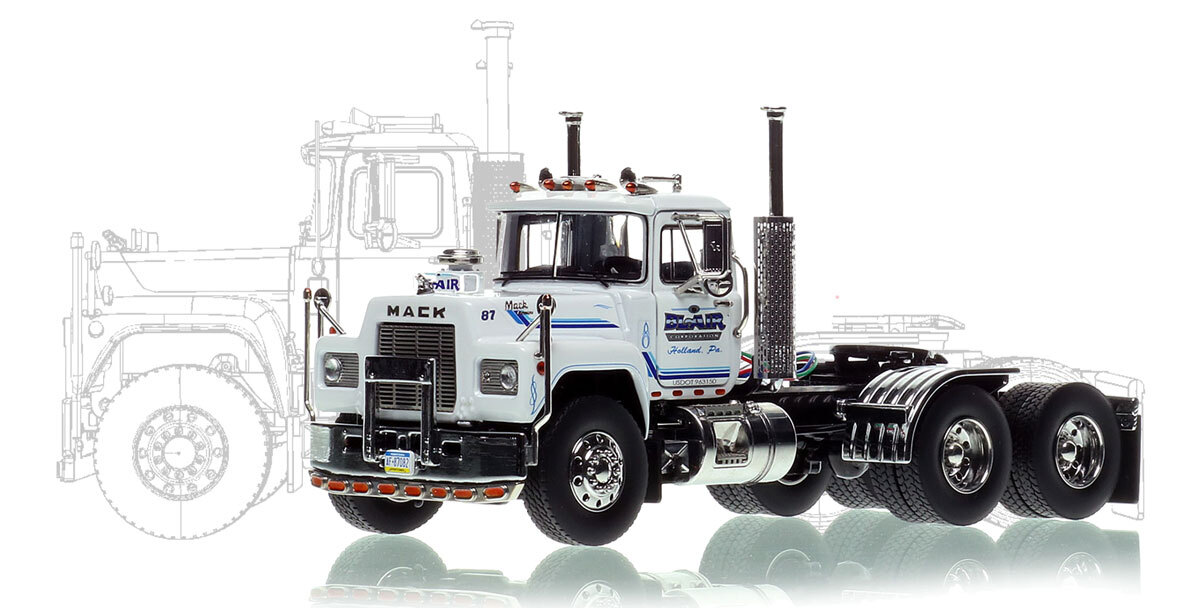 1:50 scale diecast model of  Brian Blair 1987 Mack R600 tandem axle tractor