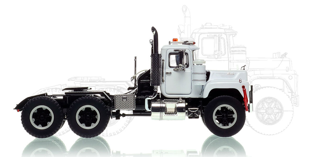1:50 scale diecast model of Mack R600 Tandem Axle Tractor - White over Black
