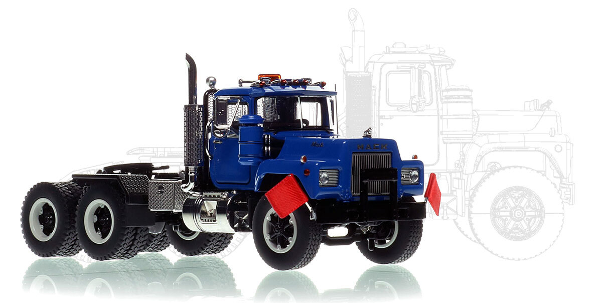 1:50 scale diecast model of Mack R600 Tandem Axle Tractor - Blue 5005 over Black