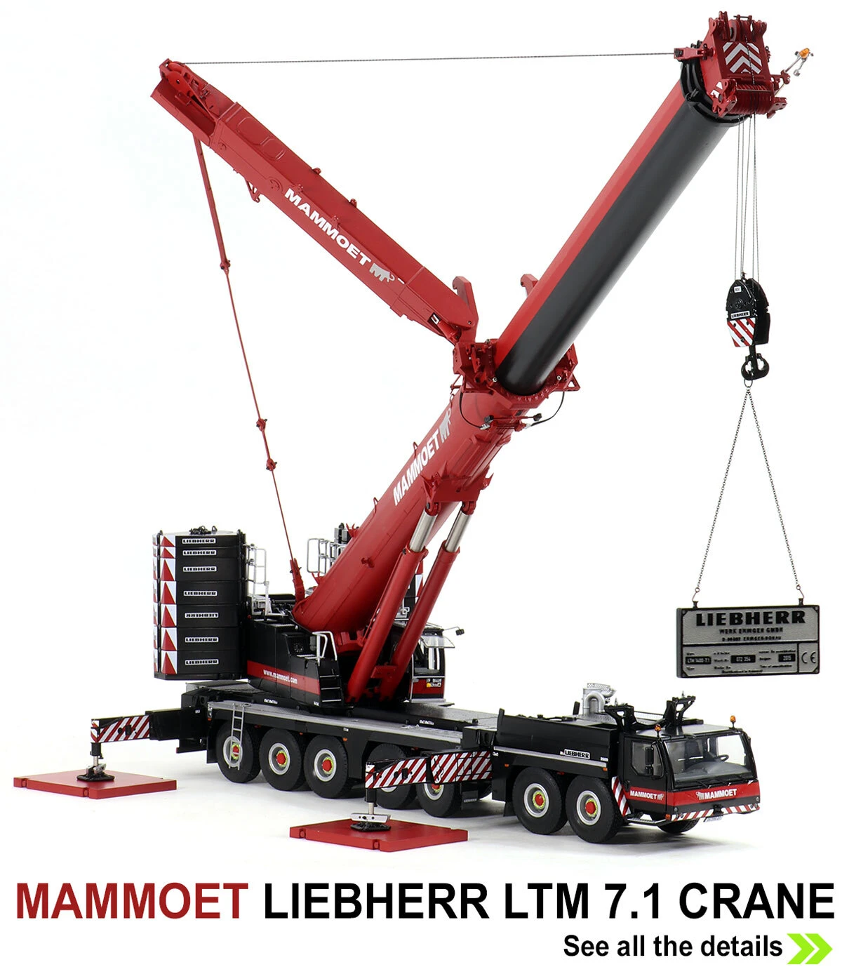1:50 scale fully functional diecast model of Mammoet Liebherr LTM 1400 7.1 All-Terrain Crane by YCC